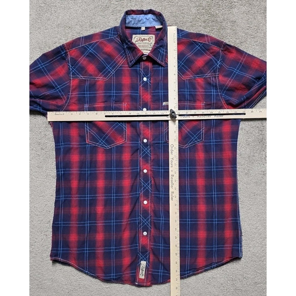 Rafter C Shirt Red Pro-Flex Performance Pearl Snap Western Mens L Blue Red Plaid - Picture 13 of 16
